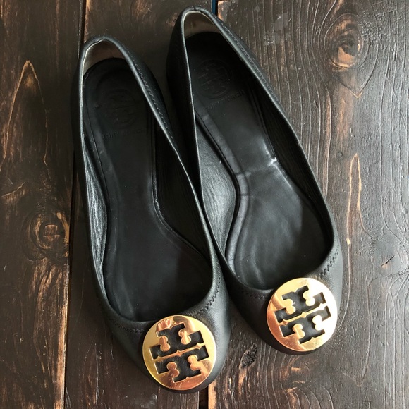 Tory Burch Shoes - Tory Burch Reva Ballet Flats Black and Gold Size 9